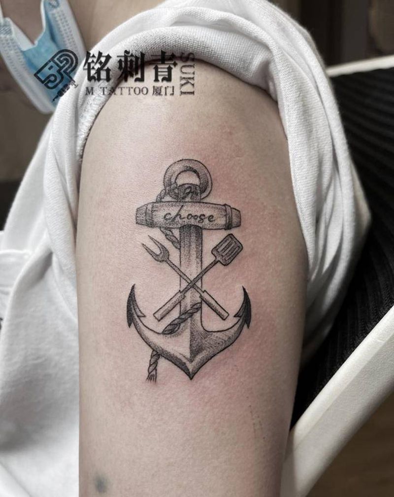 船锚纹身图片_手臂点刺纹身图案