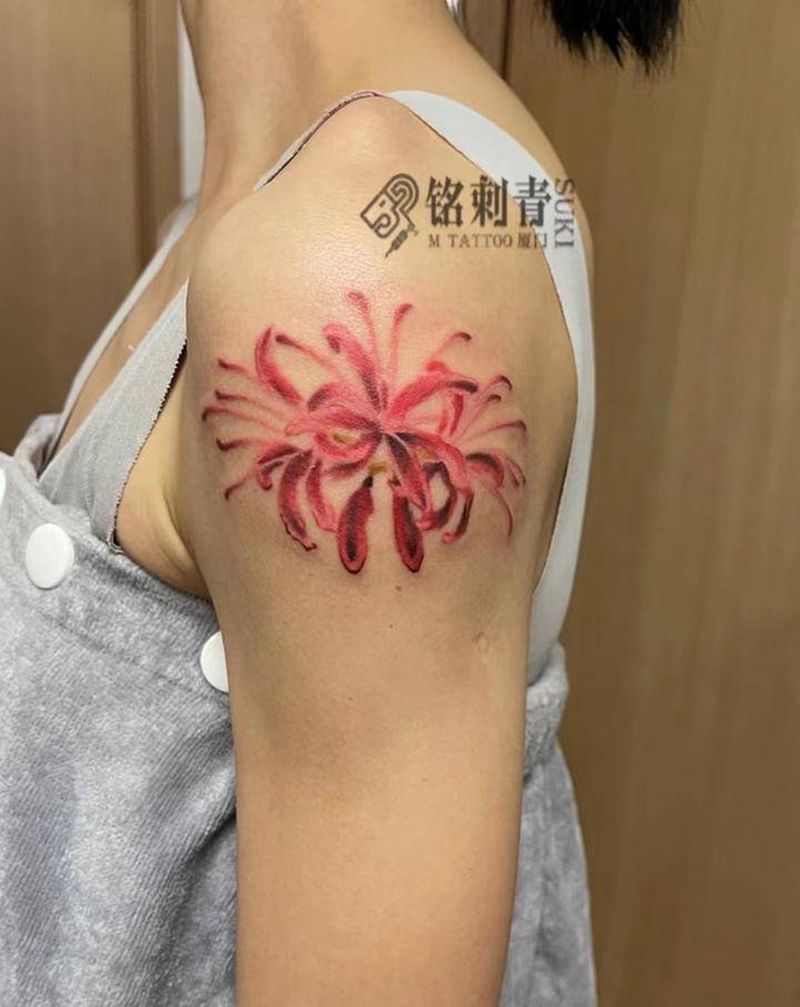 彼岸花纹身图片_手臂水彩纹身图案