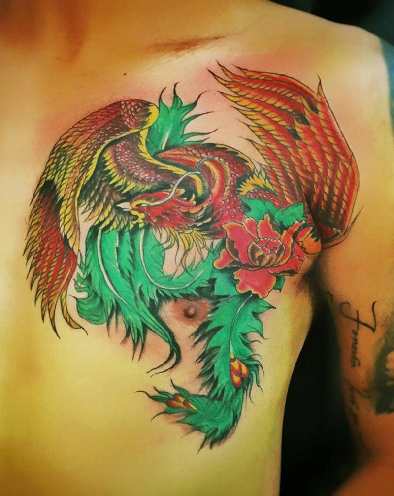 老客户,凤凰纹身图片_颈部腰部几何纹身图案