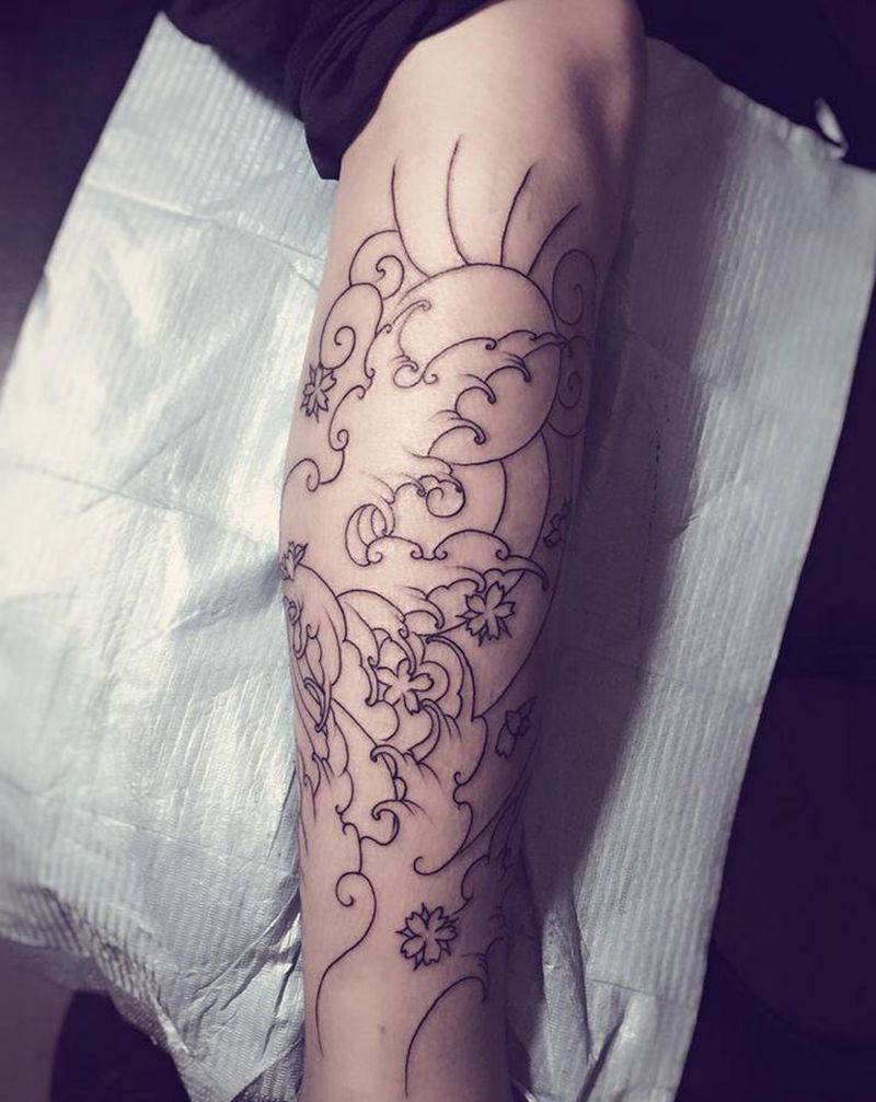 浪花纹身图片_颈部手部New School老传统纹身图案