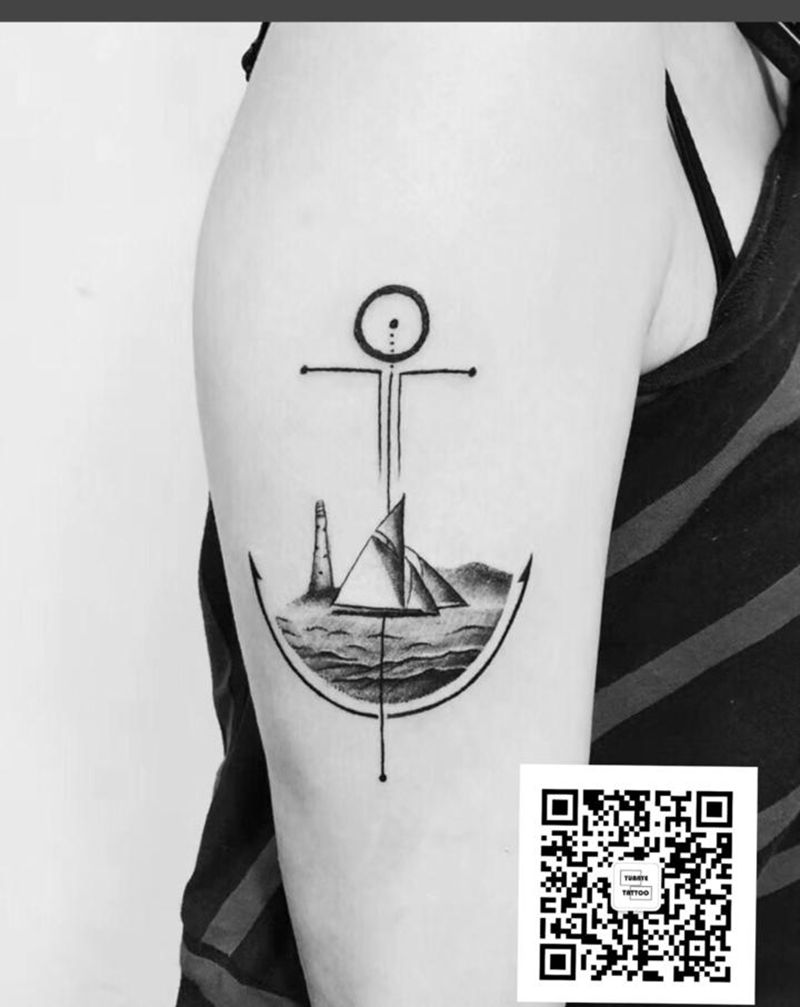 ⛵️纹身图片_手臂几何点刺纹身图案