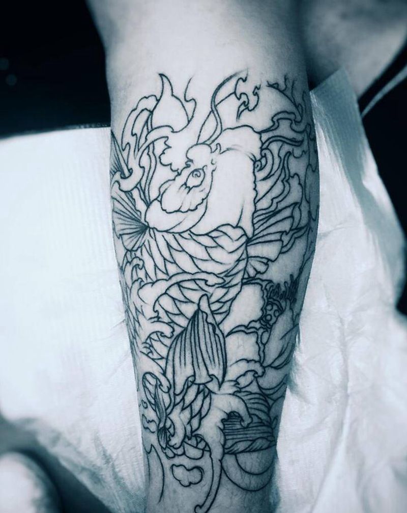 鲤鱼,特价纹身图片_腿部脚部纹身图案