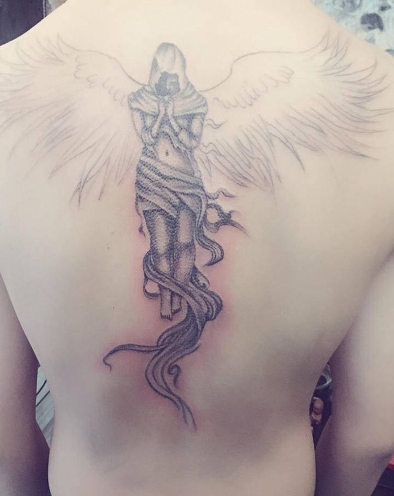 天使变成了食人魔，人心难测，纹身图片_颈部腿部Old School纹身图案