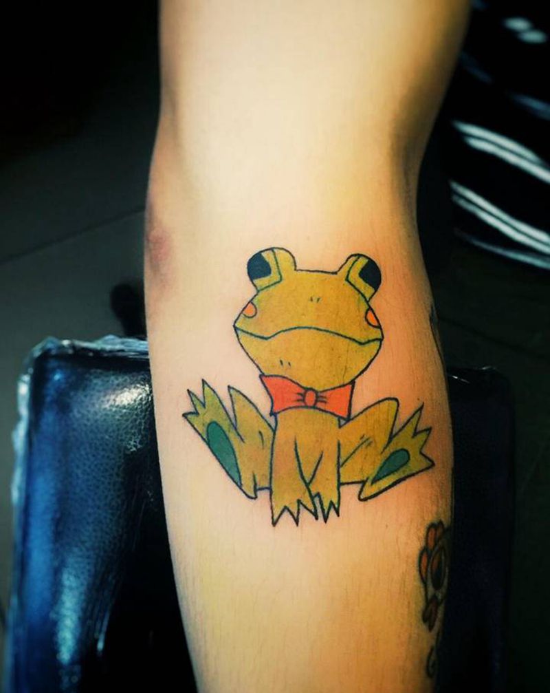 纹了青蛙，男人都会怀孕，j厉害 g纹身图片_腿部New School纹身图案