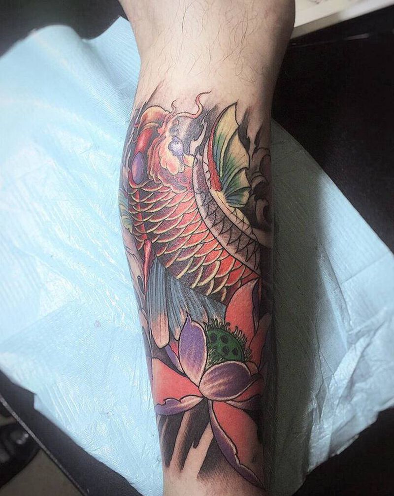 好不好，值不值，让时间说真话纹身图片_腿部老传统水彩纹身图案