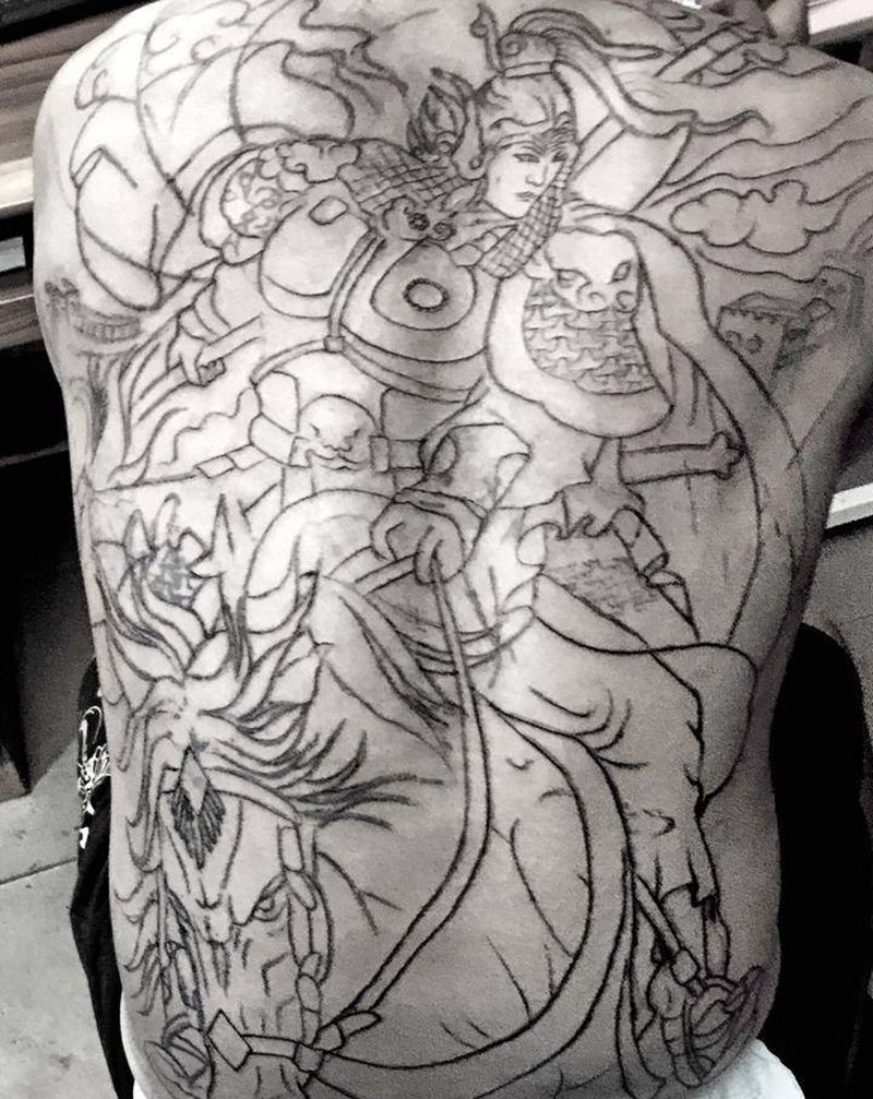 赵云纹身，祝你事业有成，前程似纹身图片_胸部脚部水墨纹身图案