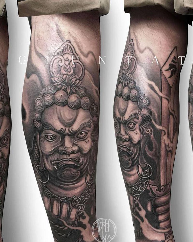 不动明王纹身图片_腿部新传统纹身图案