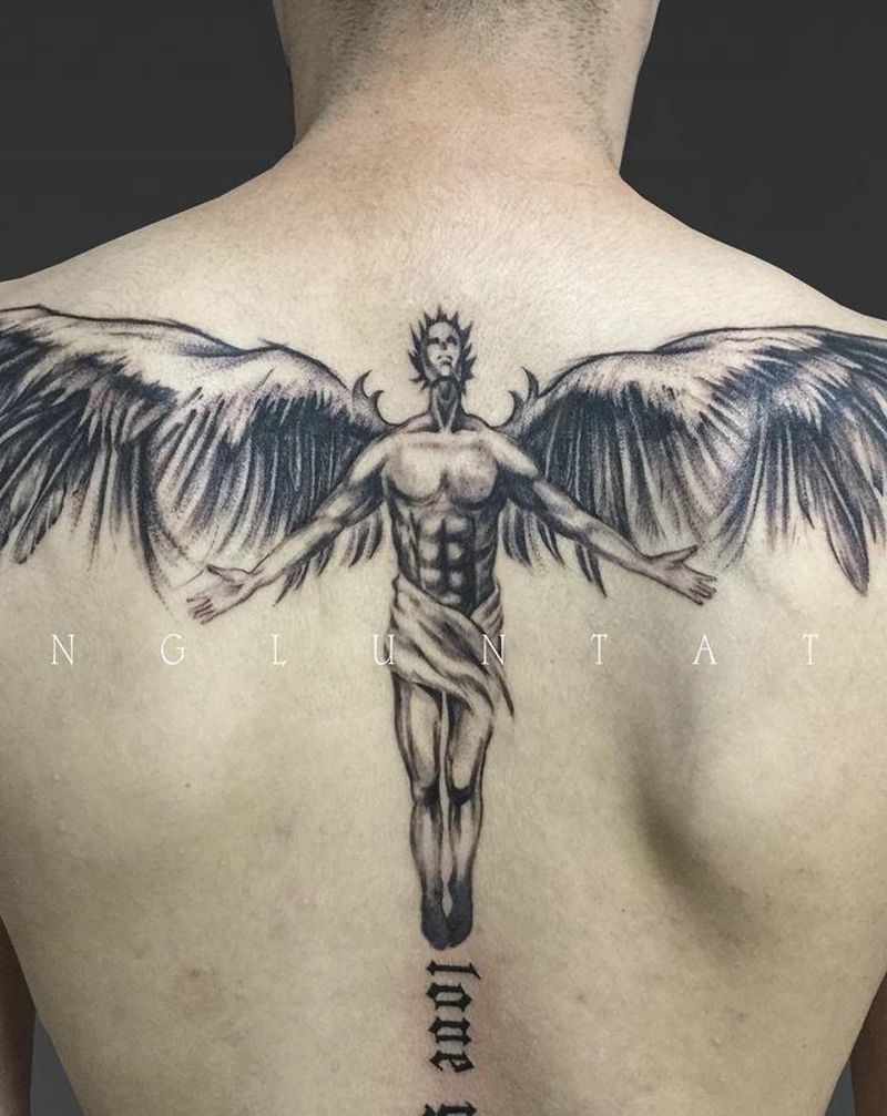 天使纹身图片_背部纹身图案