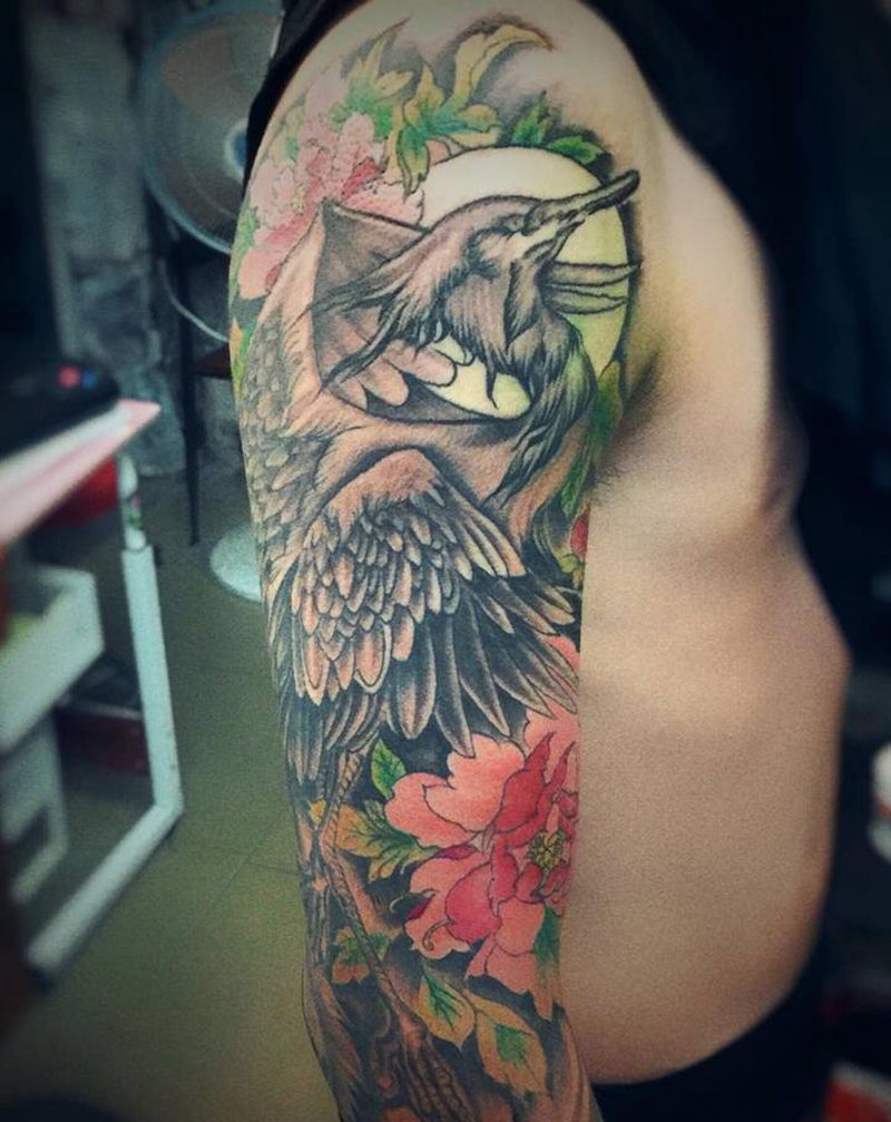 喜欢就纹，不墨迹，舒服纹身图片_颈部背部老传统水彩纹身图案