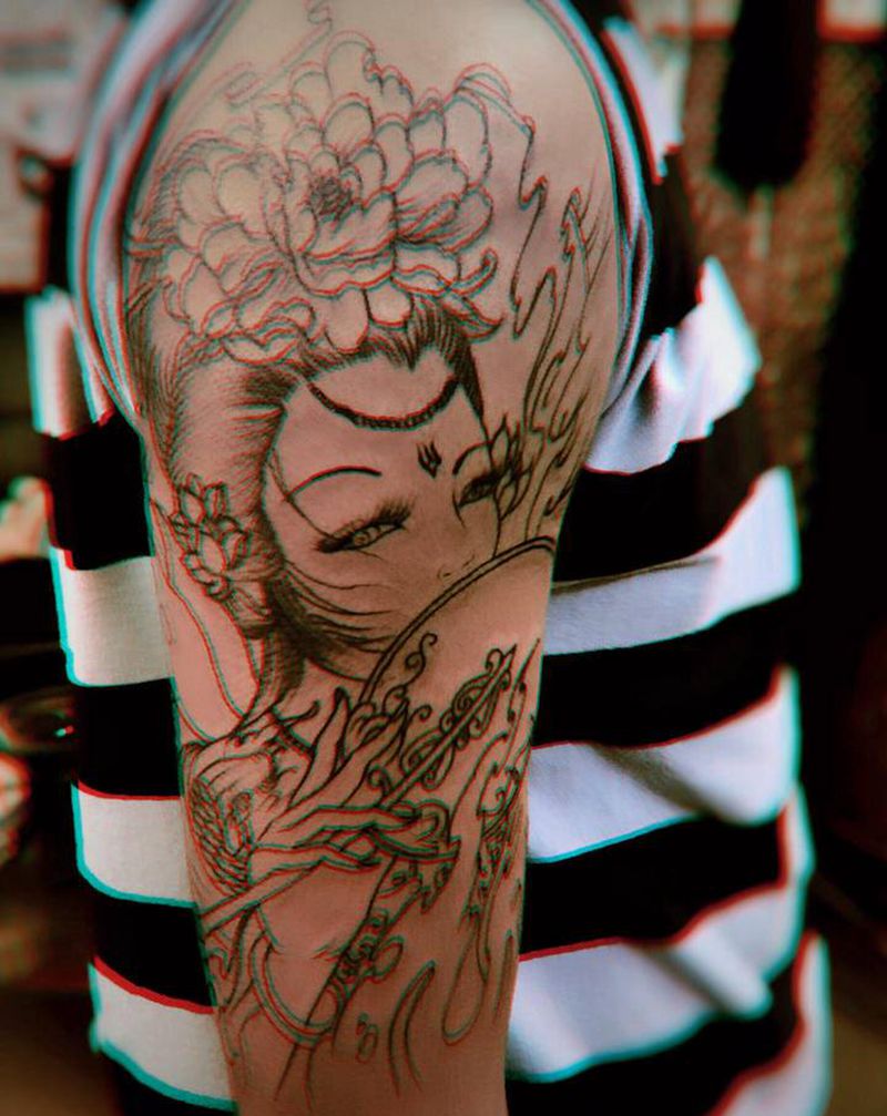 艺妓象征纯洁,懂的自然懂纹身图片_水彩老传统纹身图案