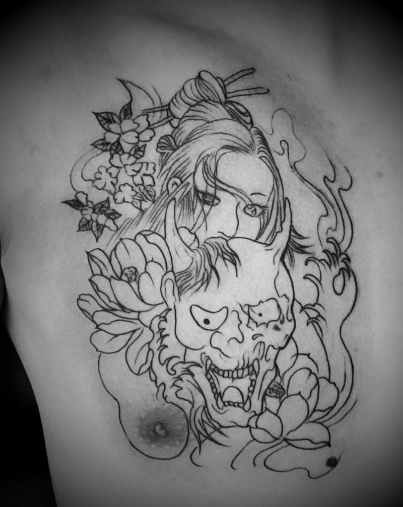 特价艺妓,干就完了纹身图片_腹部肩部花体字老传统纹身图案