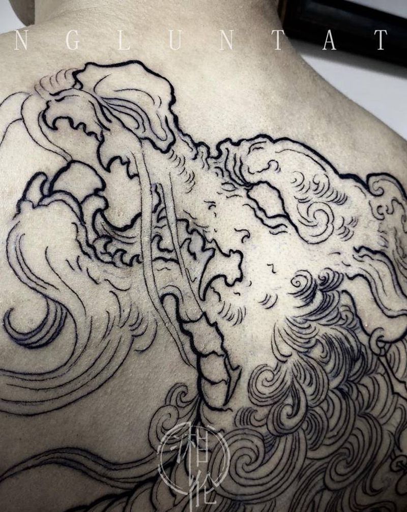 貔貅 初步线条纹身图片_背部新传统纹身图案