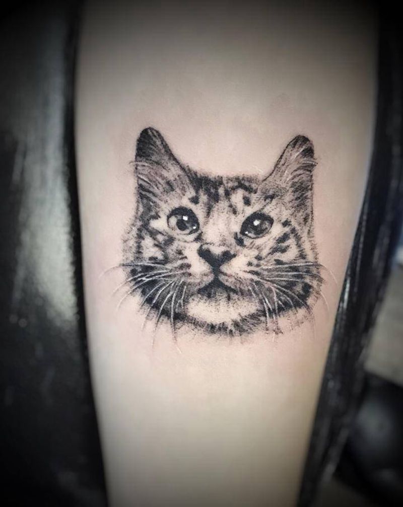自己养的猫咪死了，客人把它纹在纹身图片_手部背部点刺Old School纹身图案