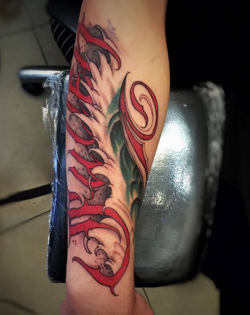 个性，花体，回头率超高，干就完纹身图片_肩部腿部水彩纹身图案