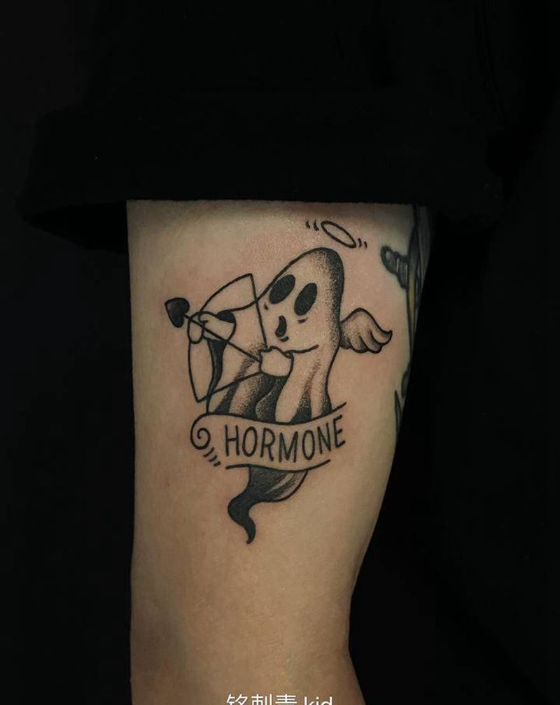 ghost纹身图片_手臂点刺Old School纹身图案