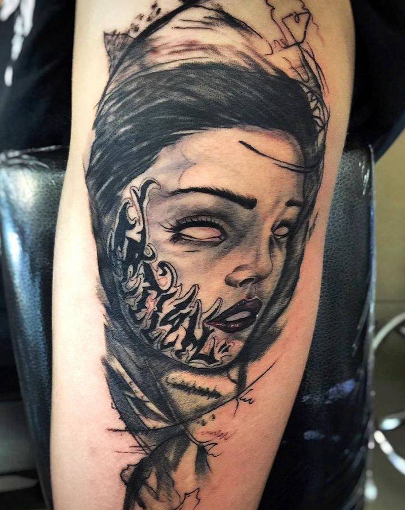 有故事的人总是希望通过纹身有所纹身图片_颈部New School纹身图案