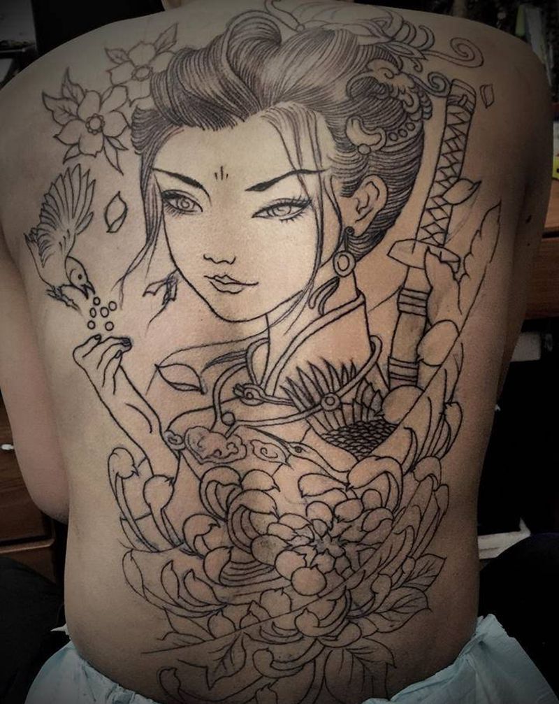 满背，特价款，舒服了吧纹身图片_颈部New School纹身图案