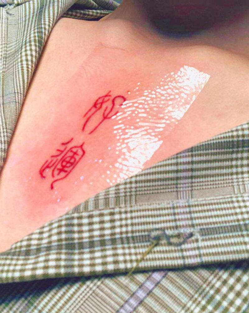 篆体纹身图片_胸部图腾纹身图案