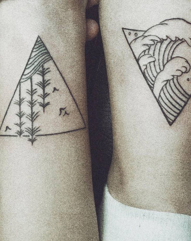 情侣纹身  山海纹身图片_手部腿部几何纹身图案