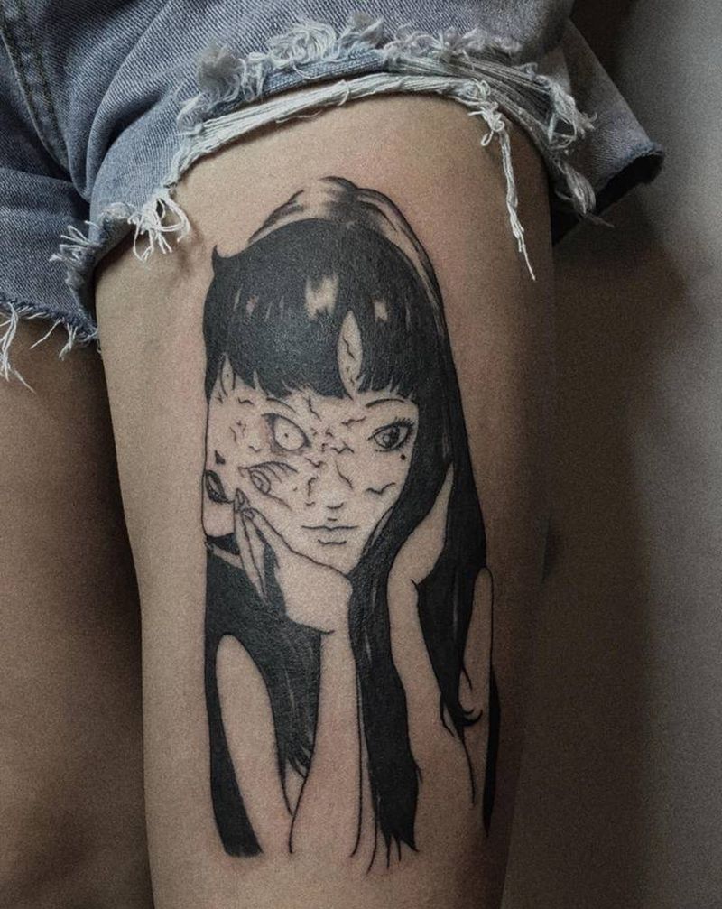 富江纹身图片_腿部New School水墨纹身图案