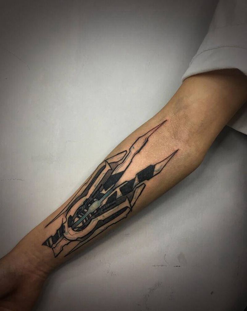 赛博朋克 遮盖纹身图片_手臂欧美写实New School纹身图案