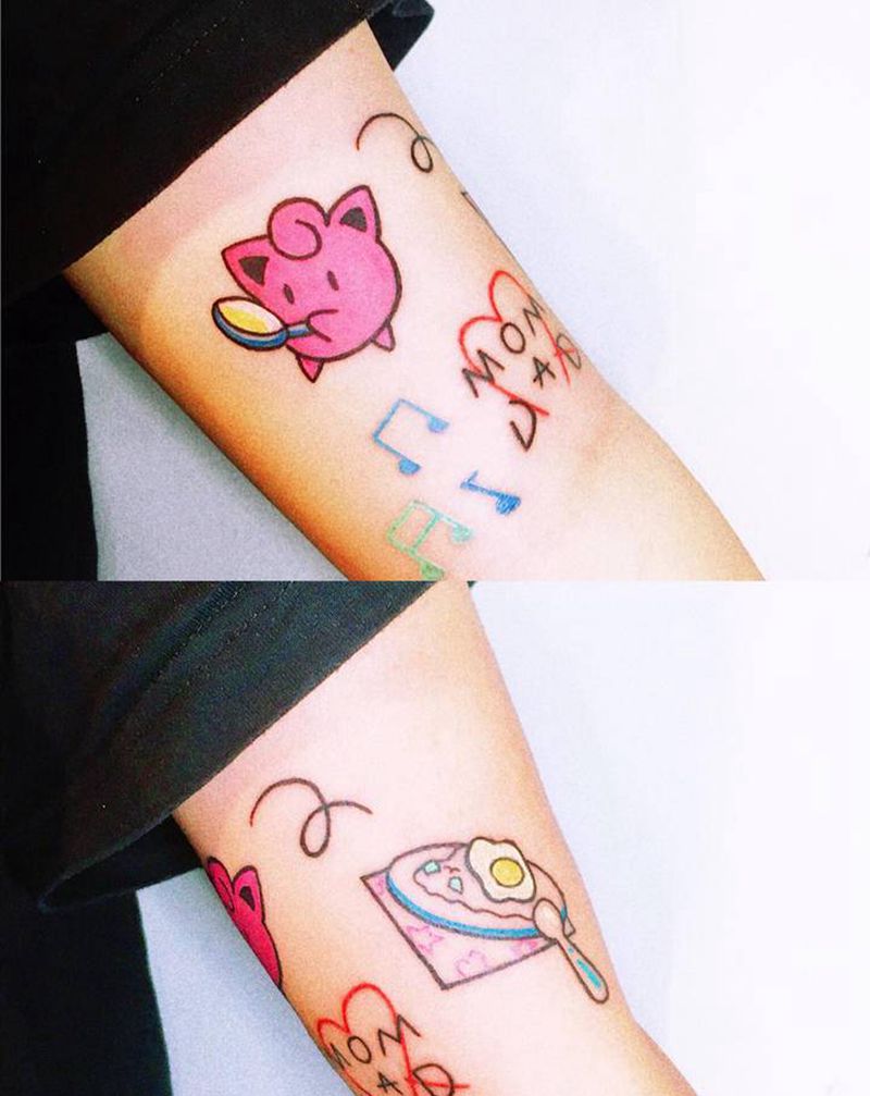 彩色可爱小图纹身图片_手臂New School水彩纹身图案