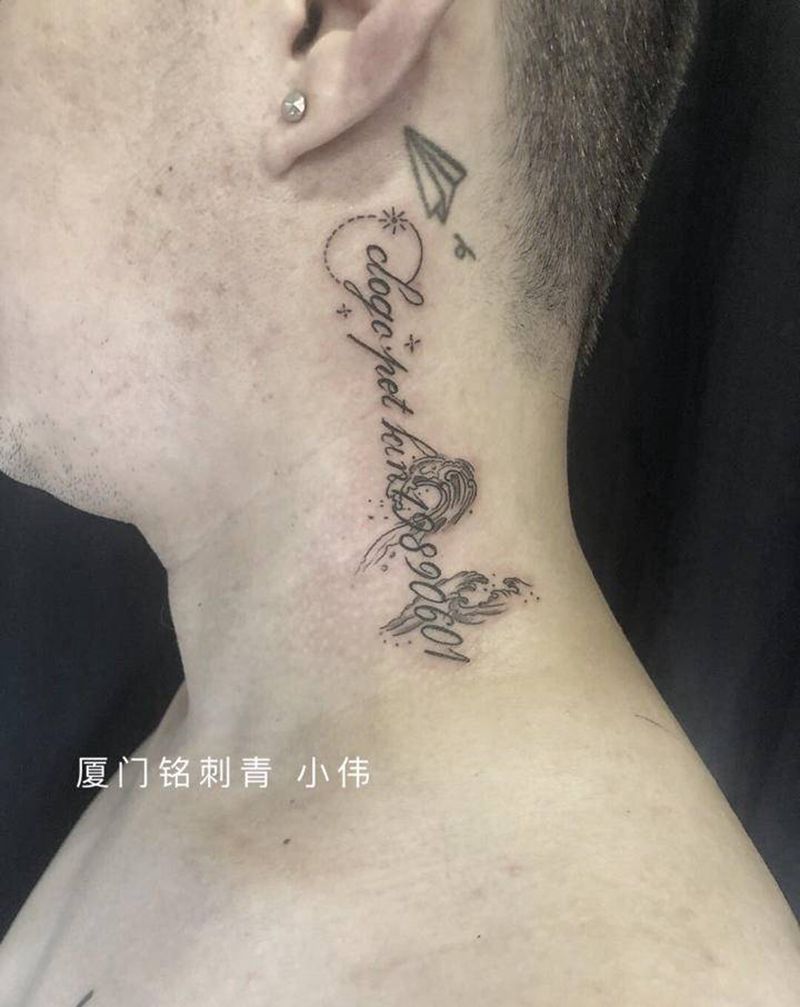 英文纹身图片_颈部纹身图案