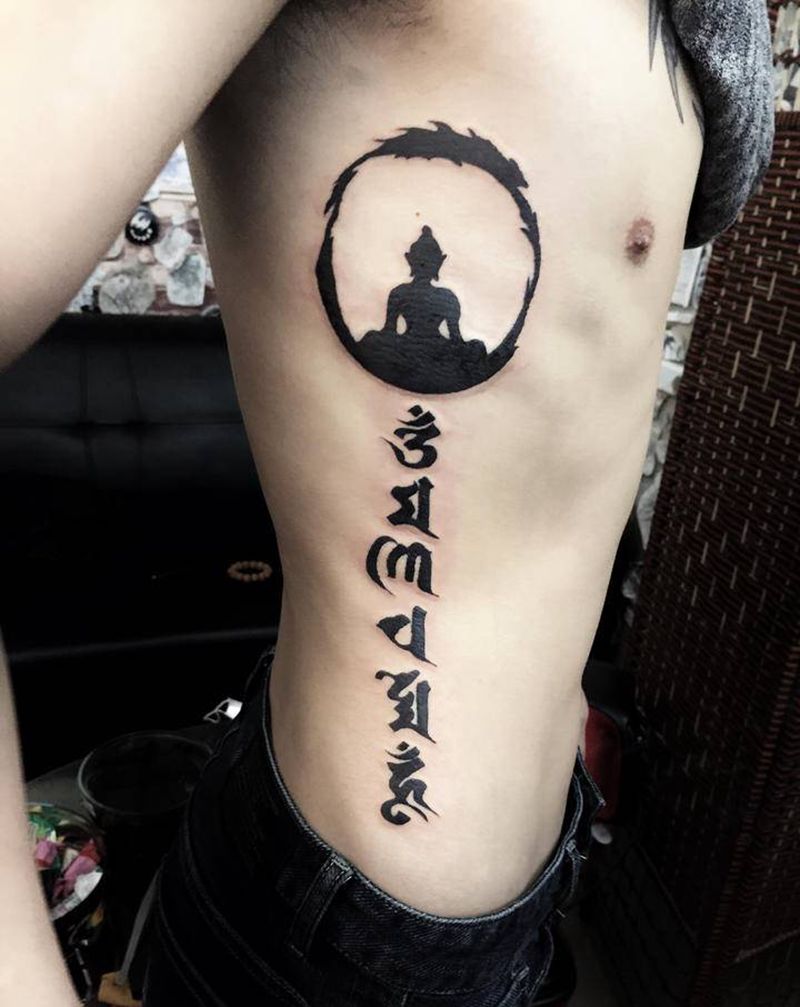 南无阿弥陀佛，阿门………………纹身图片_腰部New School纹身图案