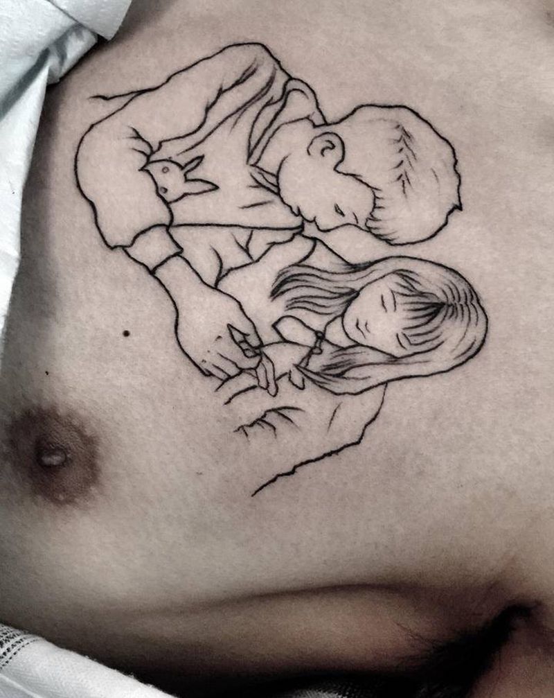 爱了就要秀,爱咋咋地,哈哈纹身图片_颈部肩部Old School水墨纹身图案