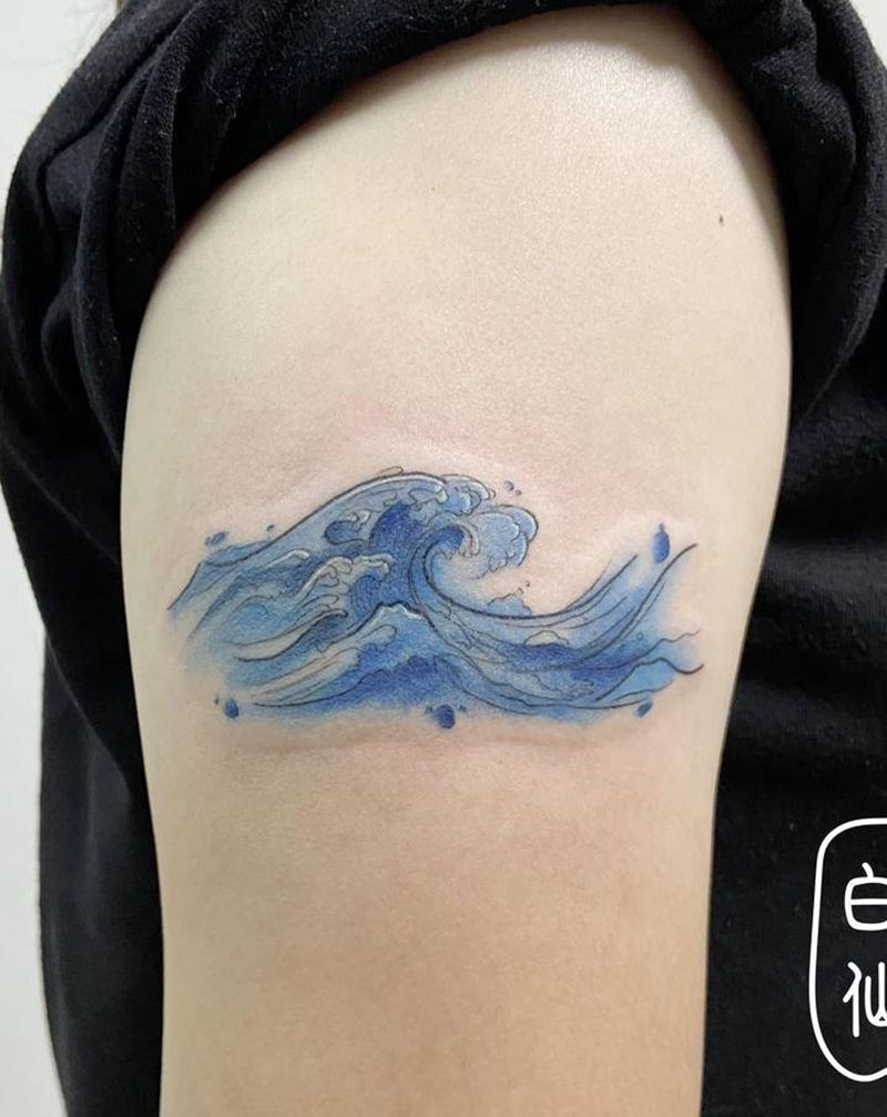 海浪纹身图片_手臂水彩纹身图案