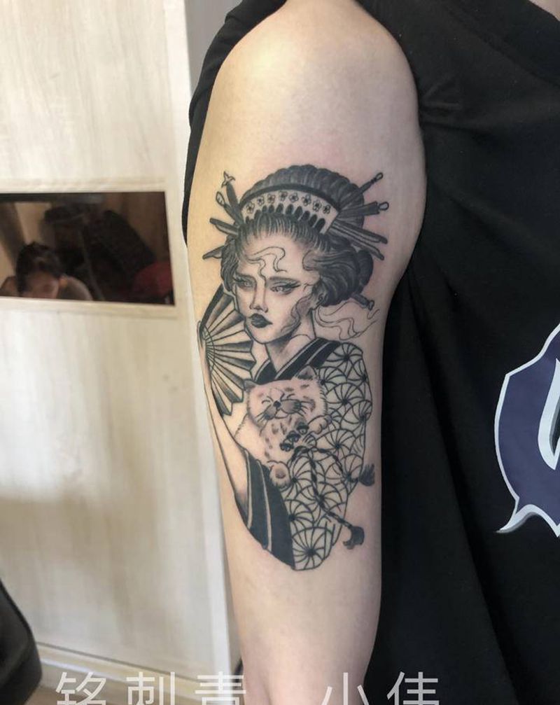 艺伎纹身图片_手臂新传统纹身图案