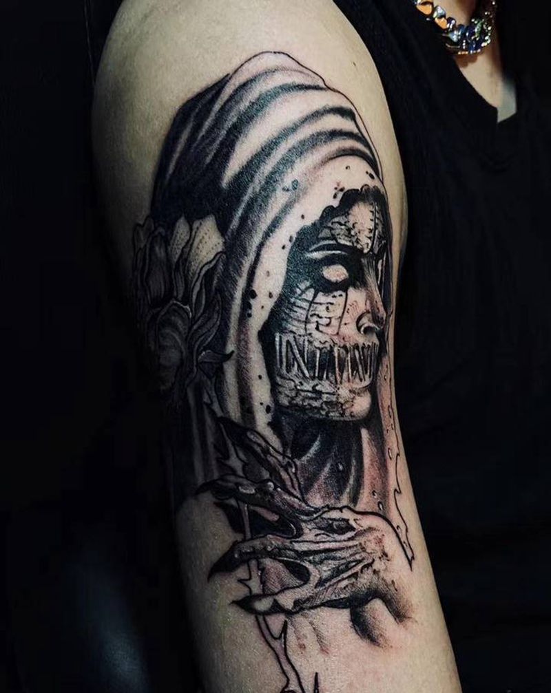 撕裂纹身图片_手臂欧美写实纹身图案