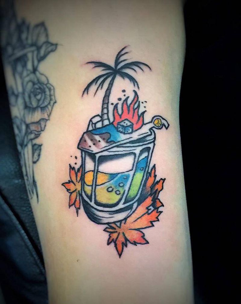 只收材料费，不是学徒，别墨迹纹身图片_颈部腿部水彩老传统纹身图案