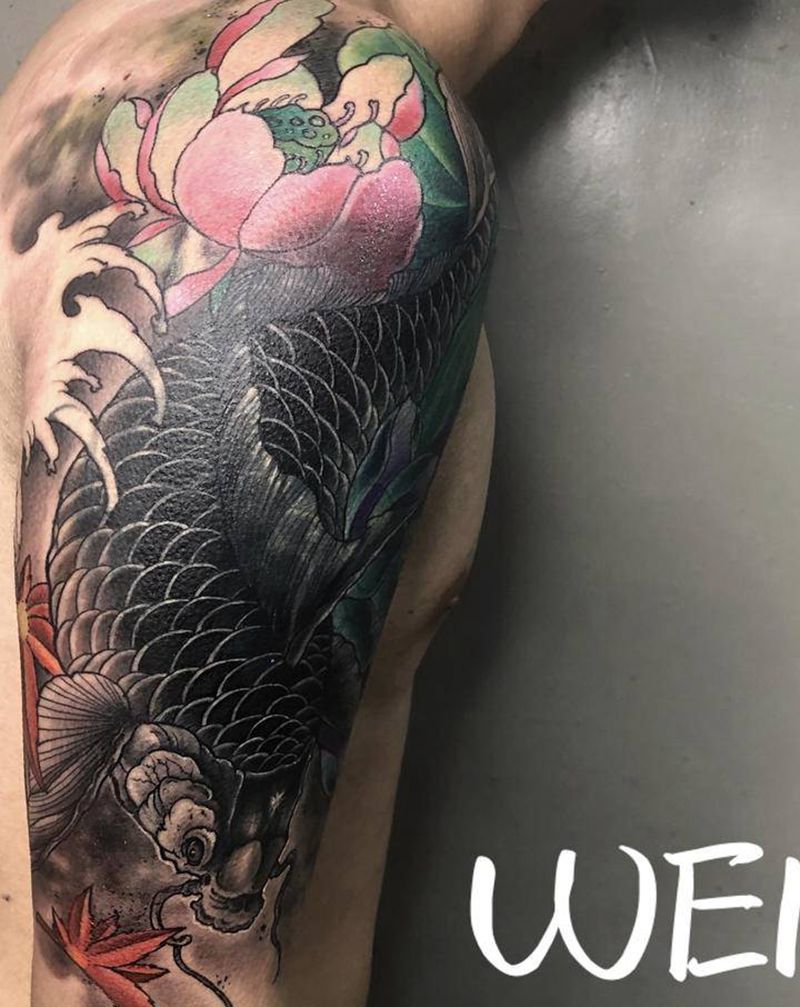 （鱼）遮盖纹身图片_手臂新传统鱼遮盖纹身图案