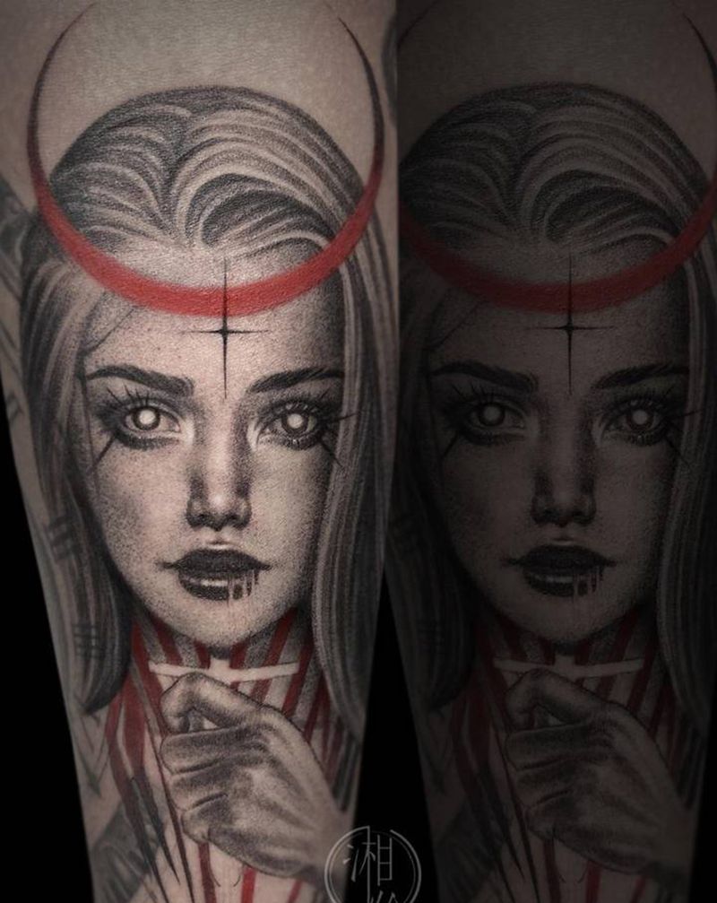 致命女人纹身图片_手臂欧美写实纹身图案