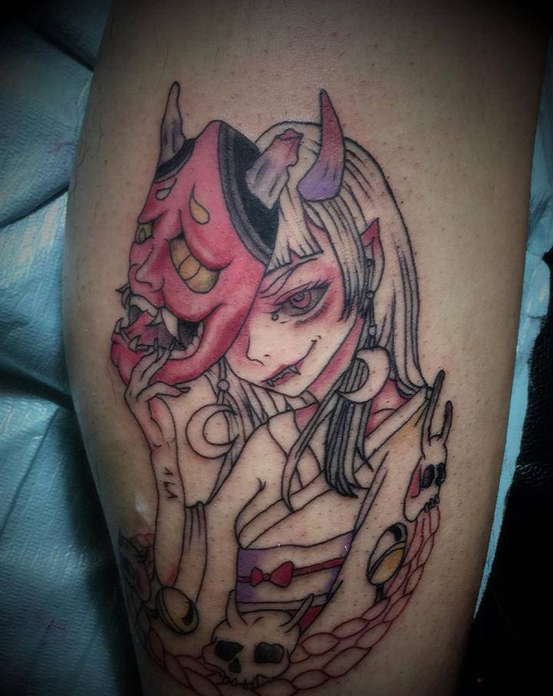 只收材料费，大哥大姐们，欢迎咨纹身图片_颈部腿部水彩New School纹身图案