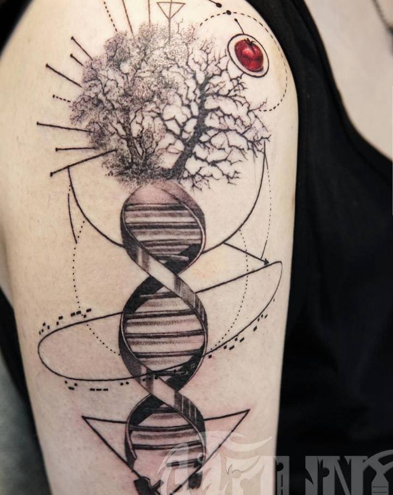 基因序列纹身图片_手臂点刺纹身图案