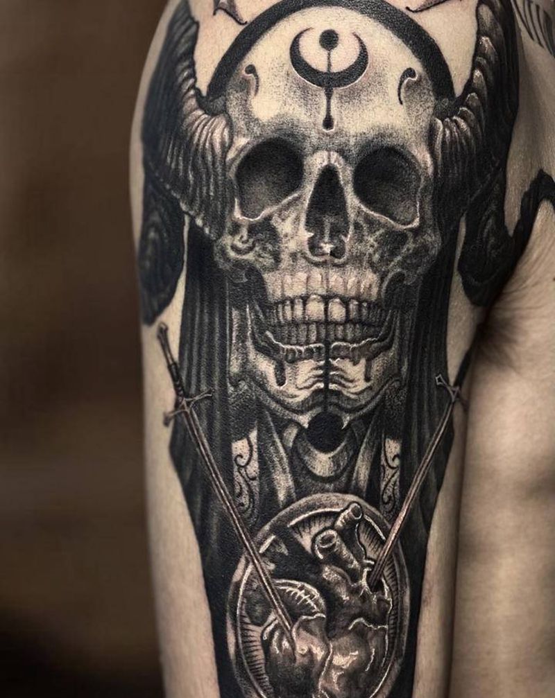 兰德里的折磨纹身图片_手臂欧美写实纹身图案