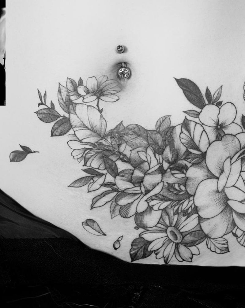 纹身遮盖～素花纹身图片_腹部点刺纹身图案