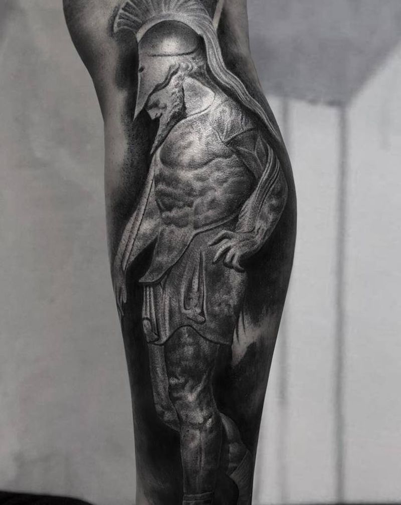 心碎战士纹身图片_腿部欧美写实纹身图案