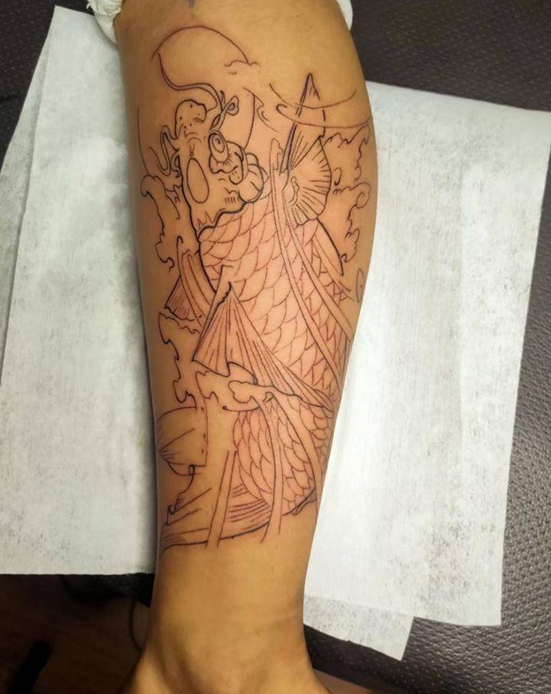 锦鲤纹身图片_腿部脚部纹身图案