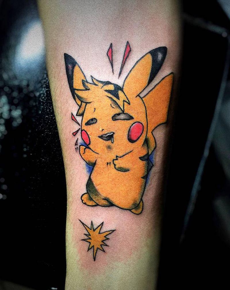 色咪咪纹身，很可爱纹身图片_颈部肩部水彩New School纹身图案