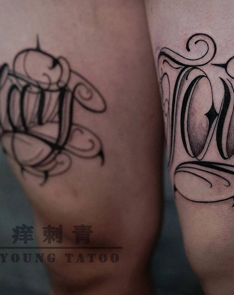 花体字纹身图片_腿部花体字花体字暗黑原创纹身图案