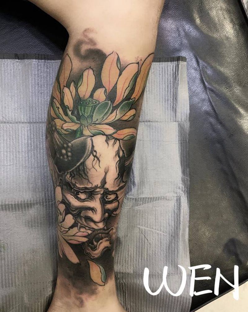 新传统风（般若）纹身图片_腿部脚部新传统老传统般若纹身图案