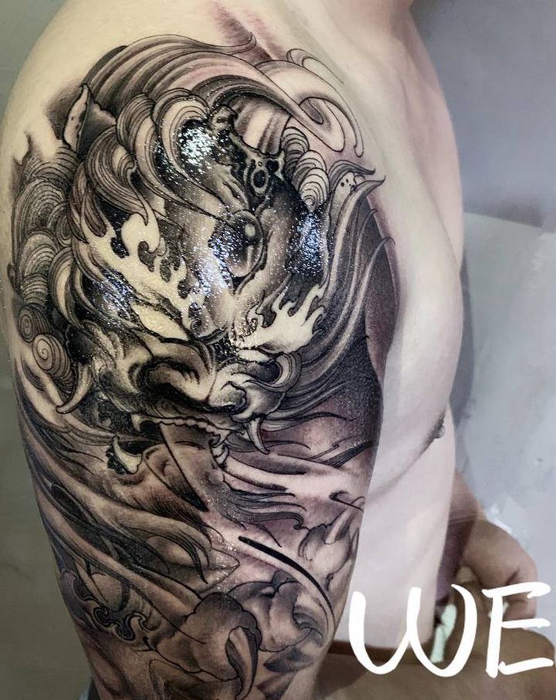 招财貔貅立体效果纹身图片_手臂手部新传统传统风纹身图案