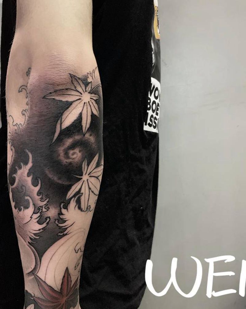 （浪臂）半成品纹身图片_手臂手部新传统浪花纹身图案