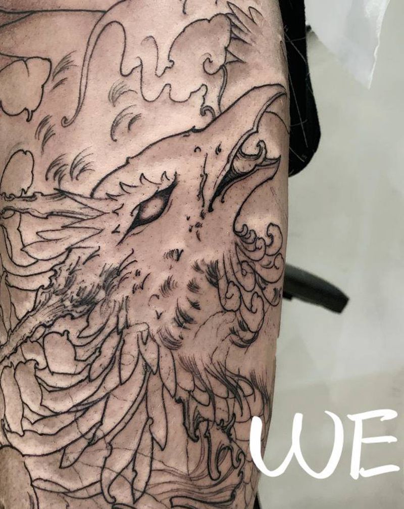 “新传统凤凰基础线”纹身图片_腿部脚部新传统老传统凤凰纹身图案