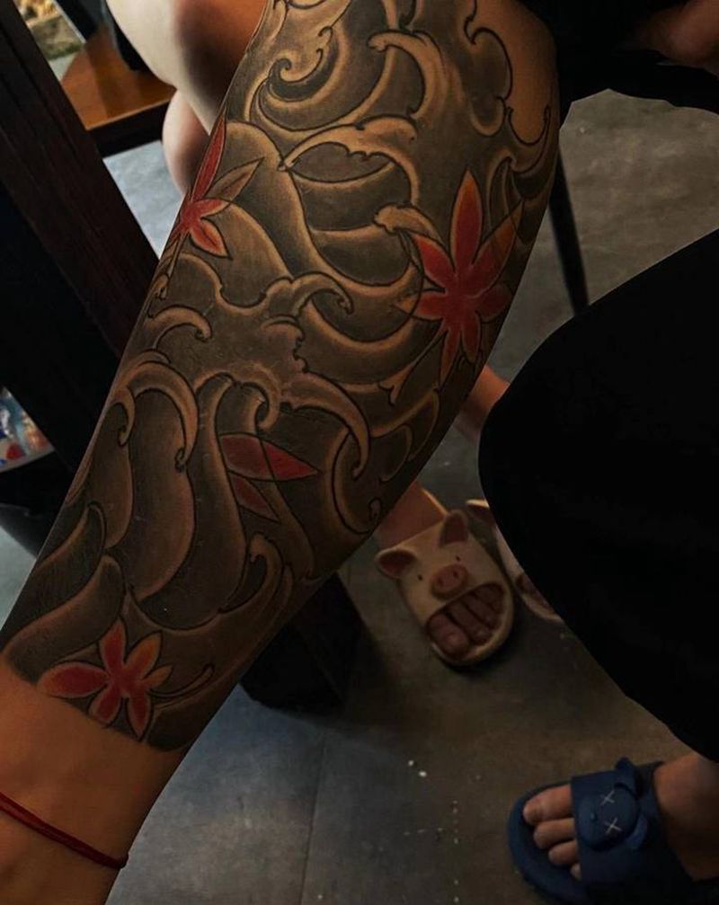 老传统包腿纹身图片_腿部老传统纹身图案