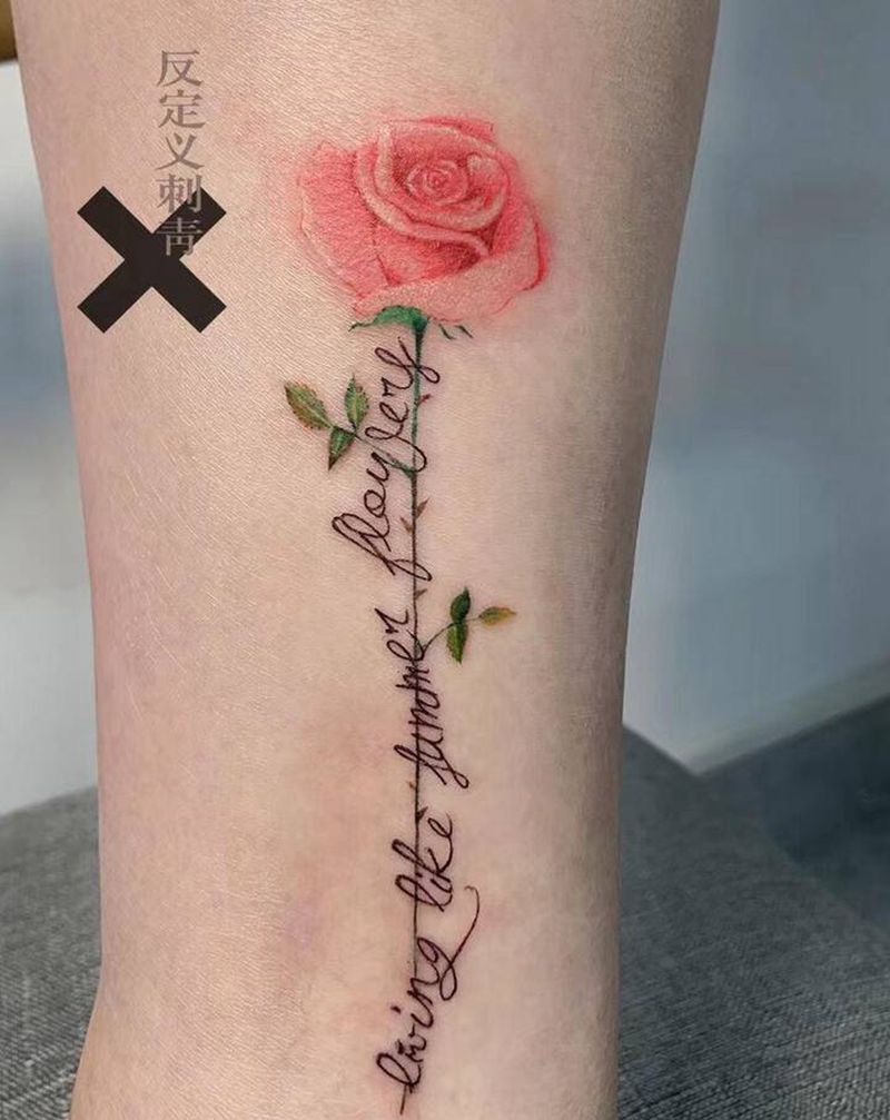 玫瑰纹身图片_腿部欧美写实纹身图案