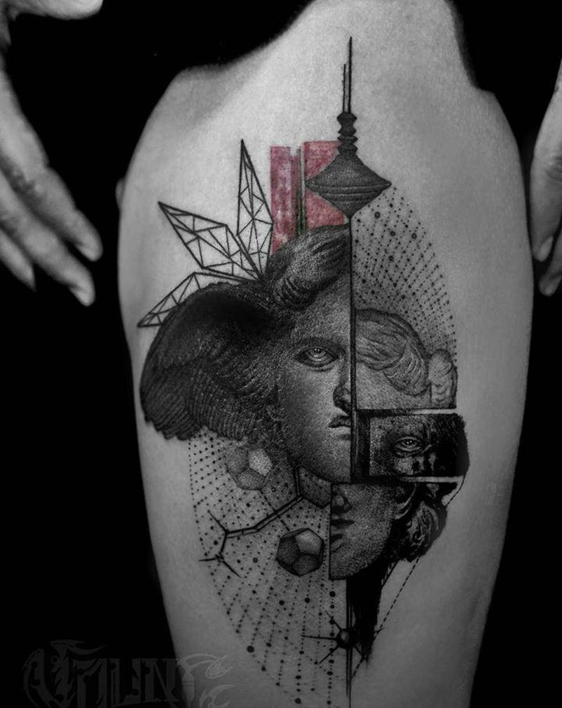 梦神纹身图片_点刺几何点刺，欧美纹身图案